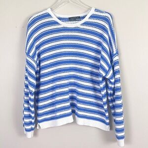 Joseph A Striped Sweater Womens XL Blue White Cotton Blend Nautical Coastal Knit